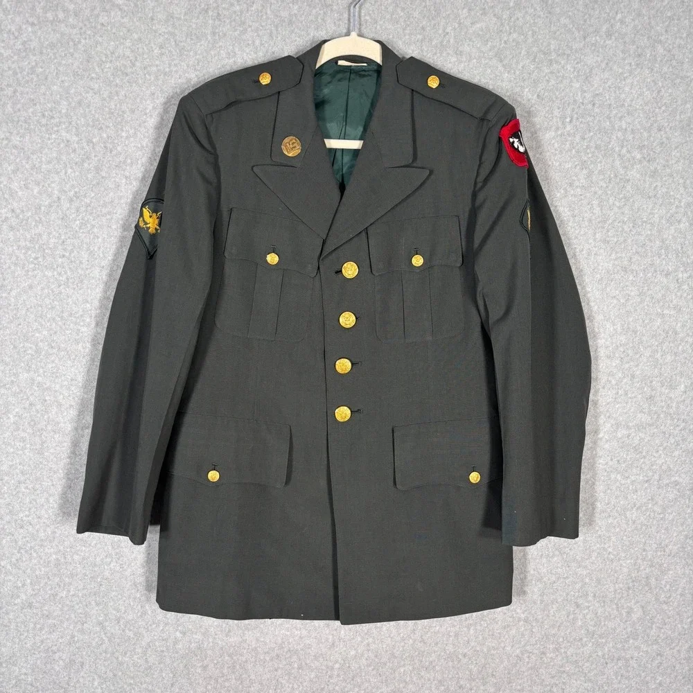 Vintage US Army‎ Uniform Dress Jacket 37S Wool Vietnam WI National Guard Patches